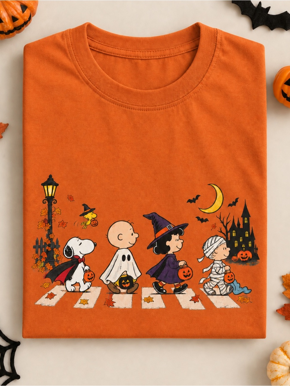 Gildan Orange Peanuts Halloween Tee, Snoopy & Friends Graphic Shirt